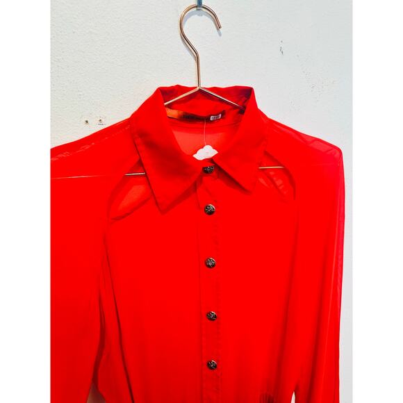 THEBE MAGUGU Red Gradient Asymmetric Pleated Cocktail Collared Chiffon Dress M - Picture 4 of 16